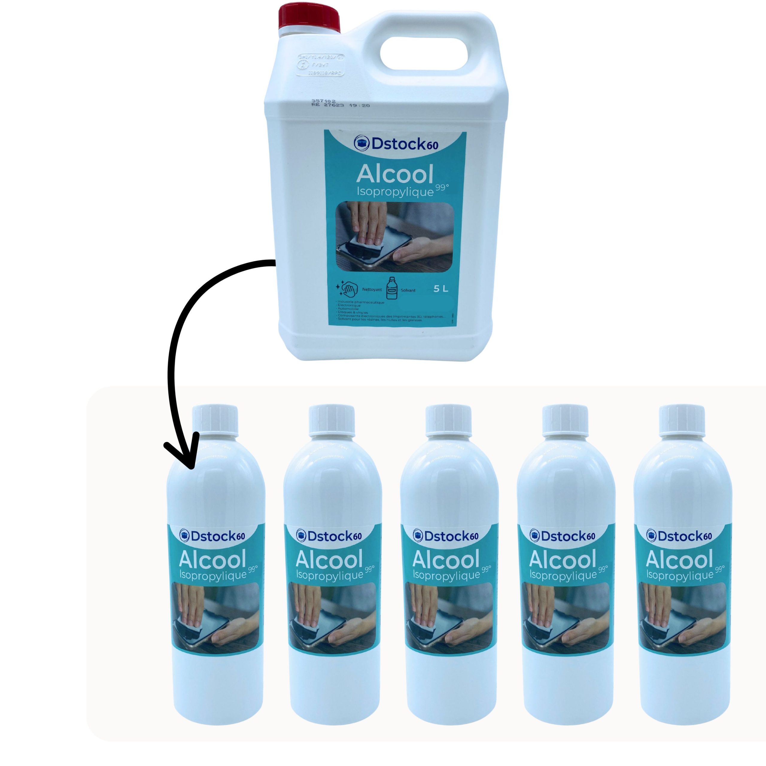 Alcool Isopropylique 5L, Nettoyant Multi-Usages, Haute Pureté 99° - lot de 1
