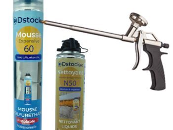 Mousse polyuréthane expansive 750ml + 1 pistolet + 1 nettoyant - Pack de mousse 1 mousse pistolable + 1 pistolet + 1 nettoyant