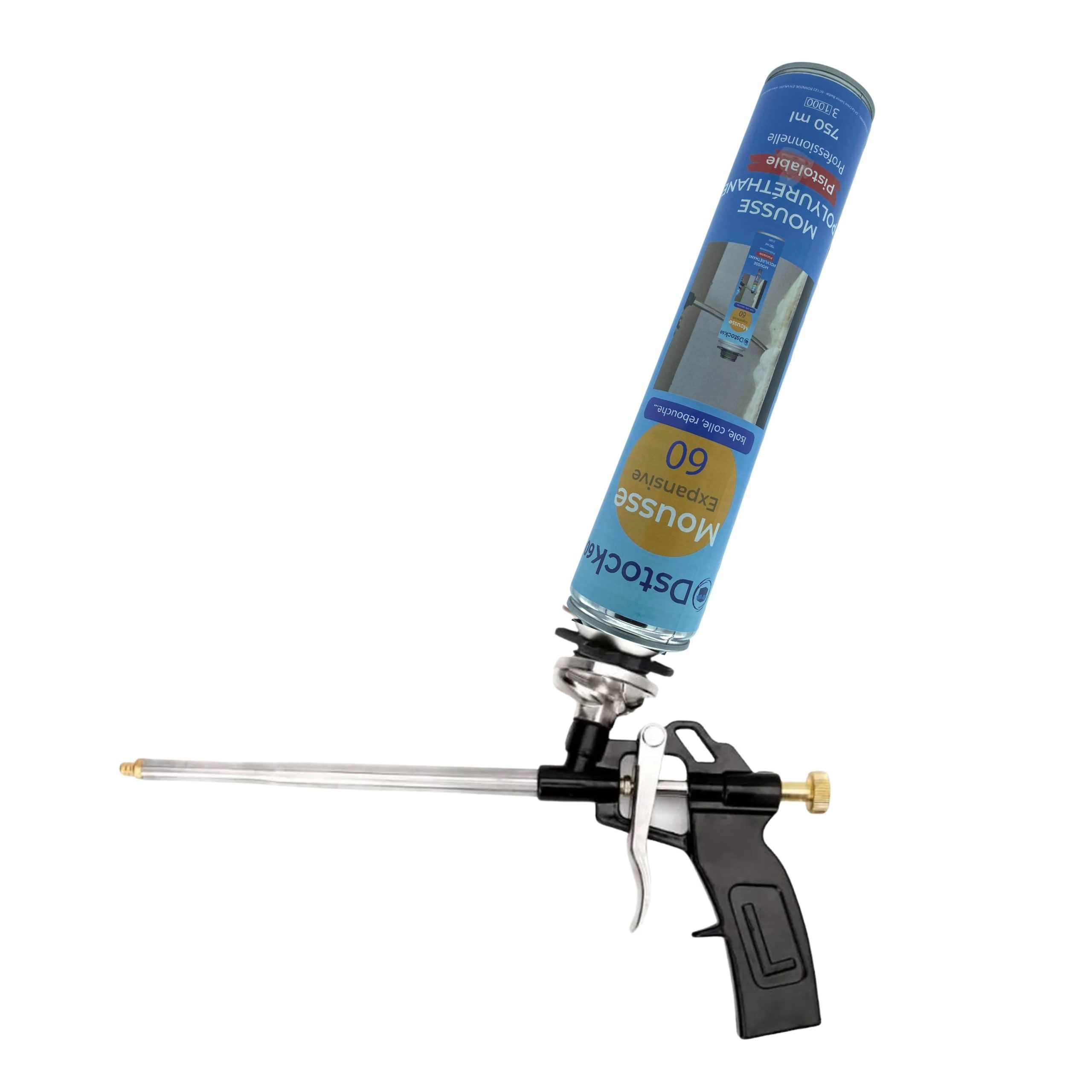 Mousse polyuréthane expansive 750ml + 1 pistolet + 1 nettoyant - Pack de mousse 1 mousse pistolable + 1 pistolet + 1 nettoyant – Image 2